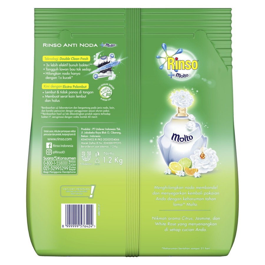 DETERJEN BUBUK RINSO ANTI NODA 1.2KG DETERGENT SABUN CUCI BAJU