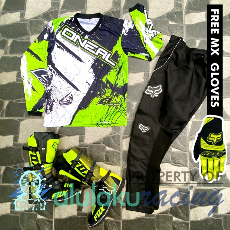 Jersey, Celana, Sarung Tangan &amp; Sepatu Fullprint with Protectors Fullset MX Trail Motocross - Paket Bundling ONCTFG040104-F44