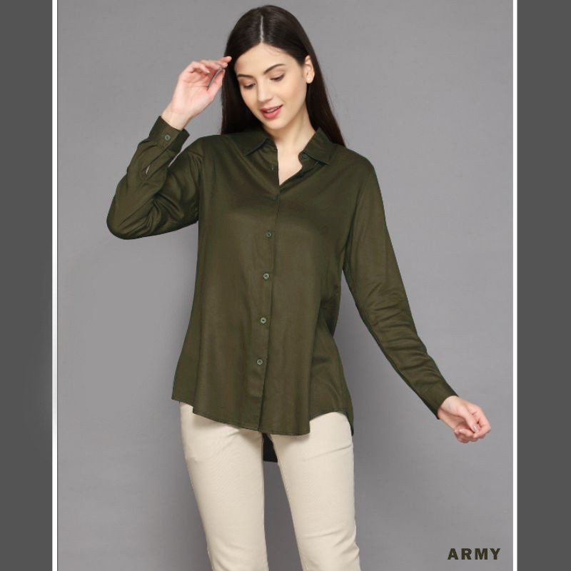 kemeja wanita polos lengan panjang basic kekinian hem cewek baju kantor slimfit simple terbaru murah-ARMY