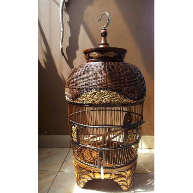 Sangkar Burung Perkutut, Sangkar Kutut Klasik Rotan Kombinasi Kayu Jati, Sangkar Ukir Kayu Jati Jepa