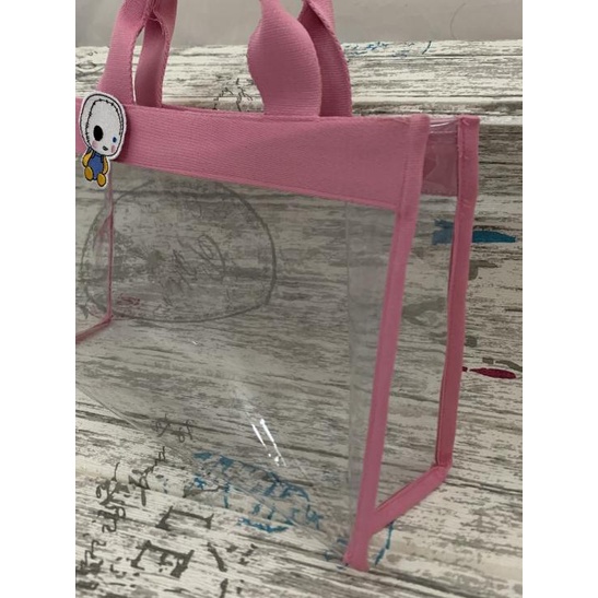 ❋ Tas Tote PVC Mika Transparant Fashion - Hitam, Resleting ◊