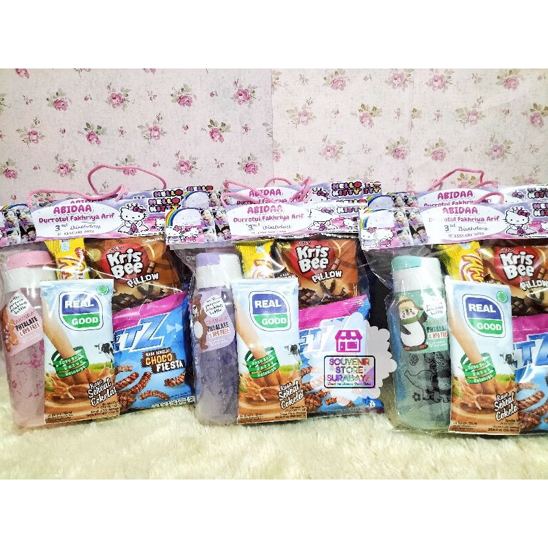Paket ultah botol minum || Snack ultah surabaya || Souvenir botol fliptop