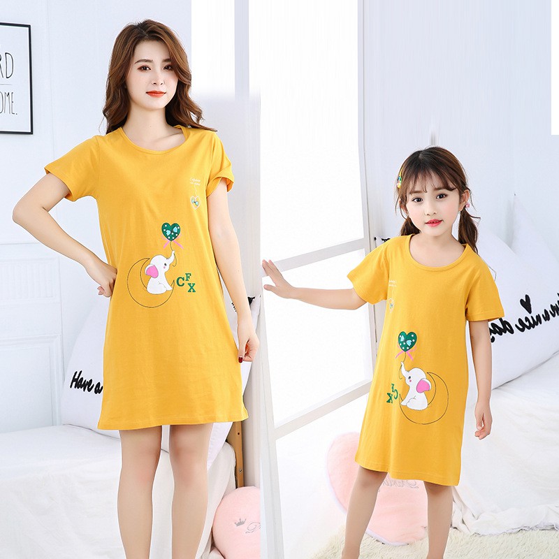 Baju Tidur Couple Ibu dan Anak / Dress Daster Tidur Ibu Anak Impor Lucu Bahan Katun Lembut