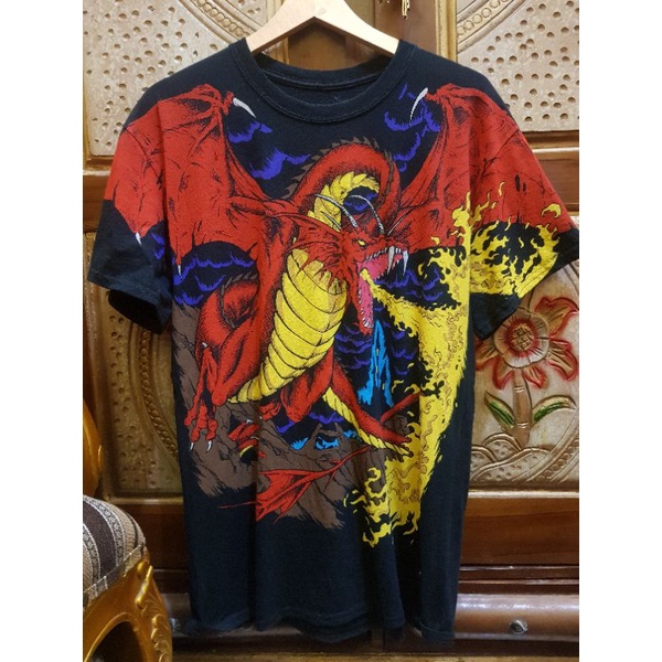 Kaos Liquid Blue Dragon black , size L , bukan vintage band full print all over print