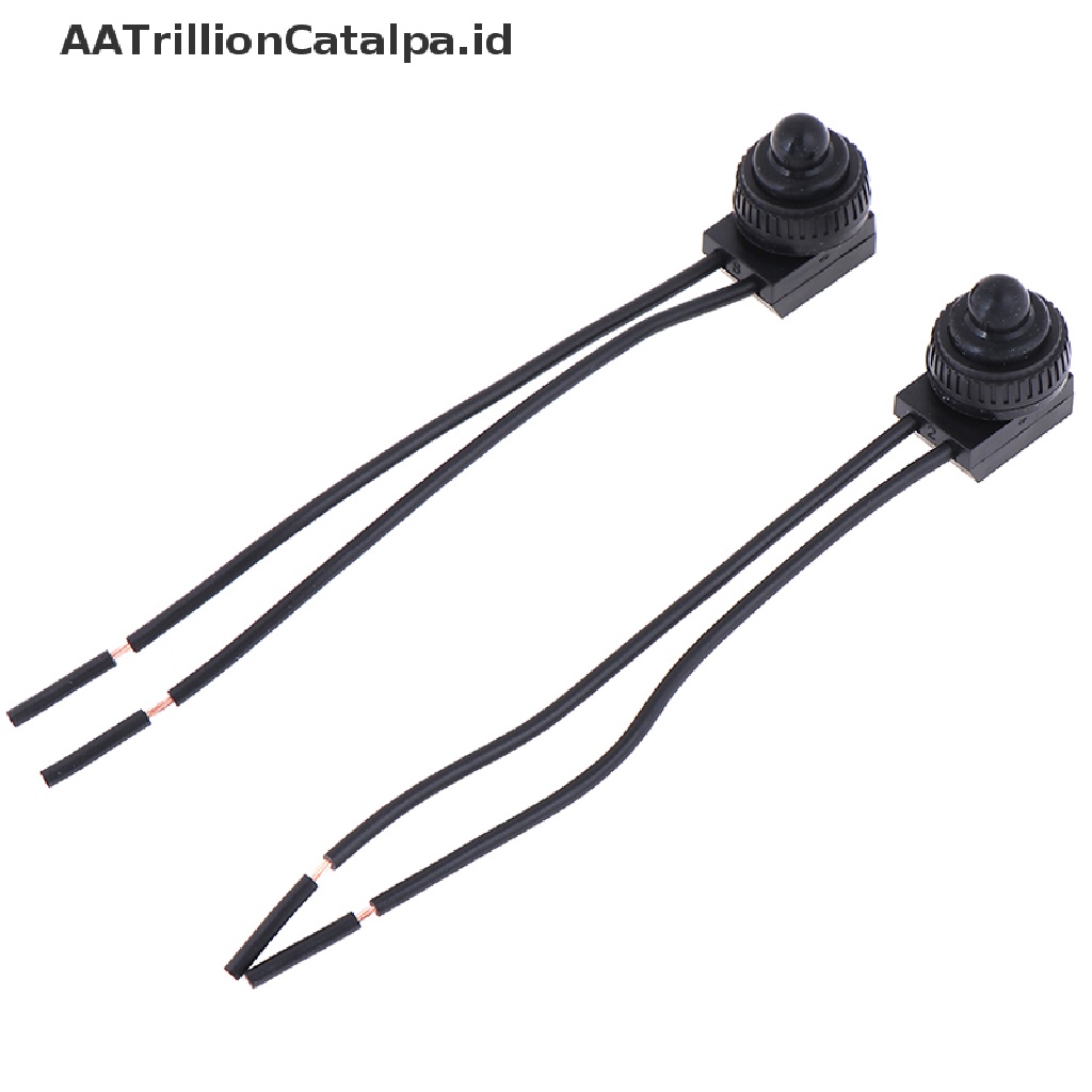 2pcs Saklar Tombol Tekan On-Off 12V Tahan Air Dengan Kabel Lead 4 &quot;Warna Hitam