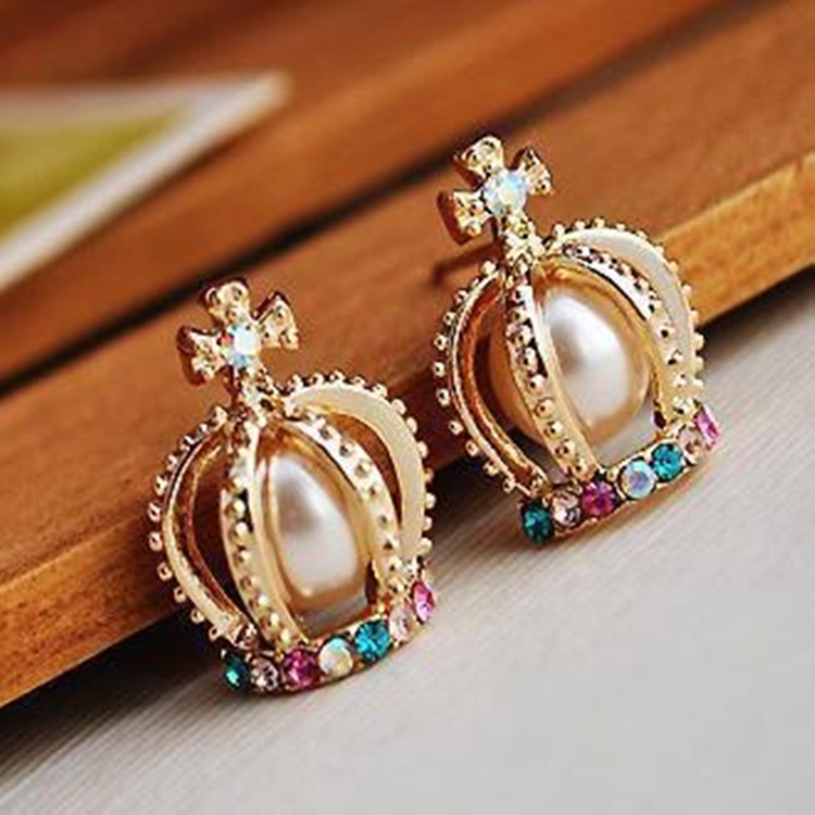 Anting fashion bentuk mahkota crown model korea terbaru imut lucu cantik