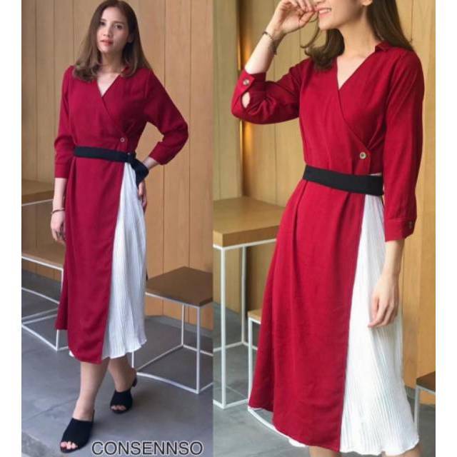 dress consenso red maroon mixed slit kimono