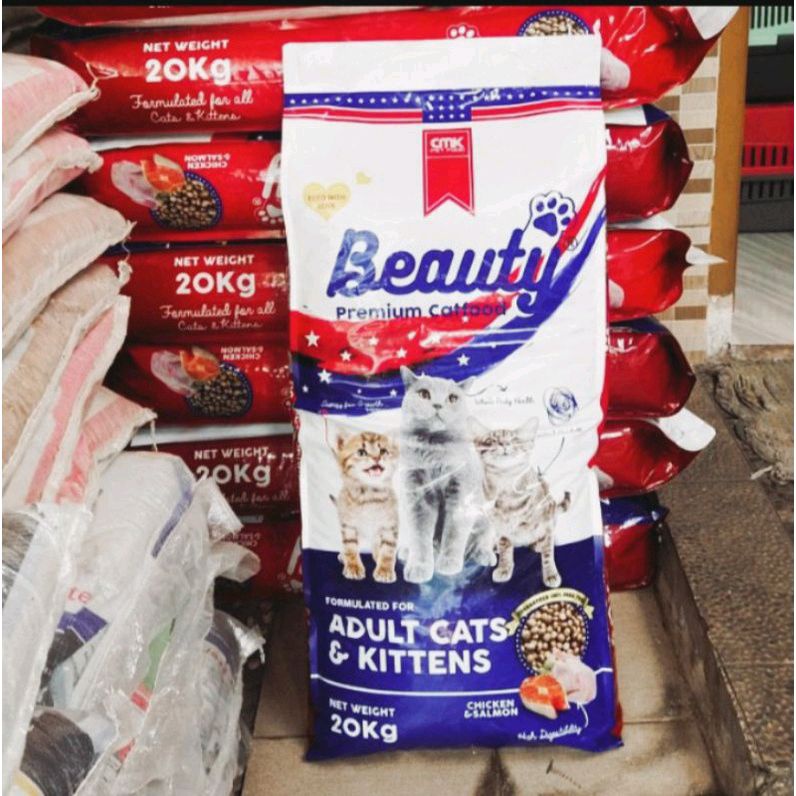 Beauty Permium Cat food Adult &amp; kitten chiken salmon flavour 20kg -GOJEK ONLY- Makanan kucing segala usia mutah promo