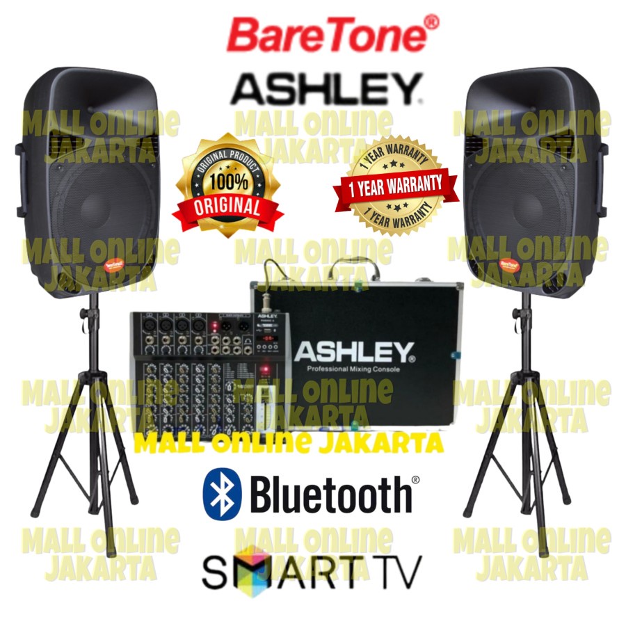 Speaker aktif baretone 15 inch paket Max 15mb mixer ashley 6 channel