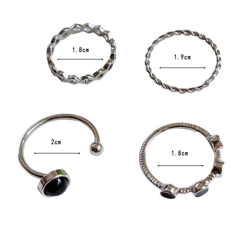 4pcs/set Open Joint Ring Sets Simple Black Series Personalized Oil Drop Rings