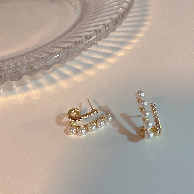 AY(CN) Anting Emas Ganda Aksen Mutiara Kristal Untuk Wanita