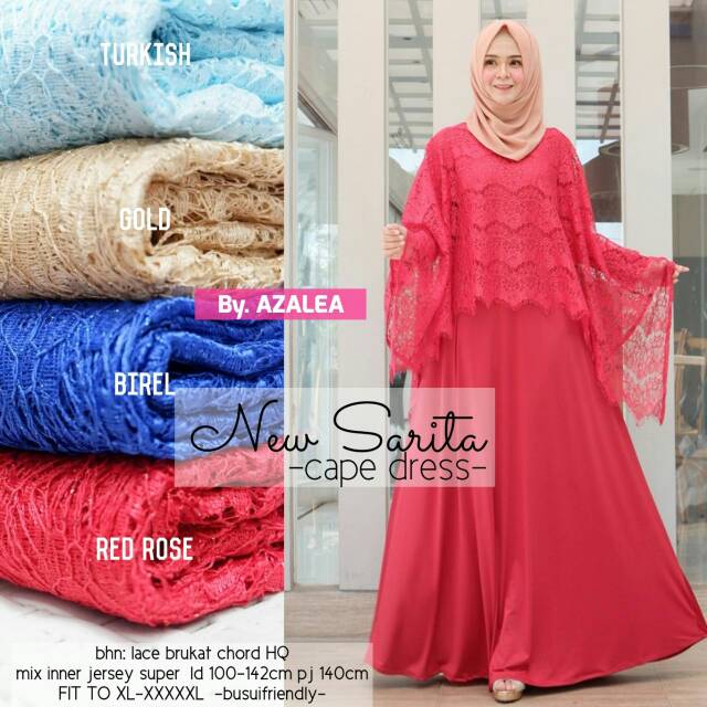 New sarita cape dress/gamis bruklat/gamis cape/gamis trendy/gamis pesta/gamis kekinian