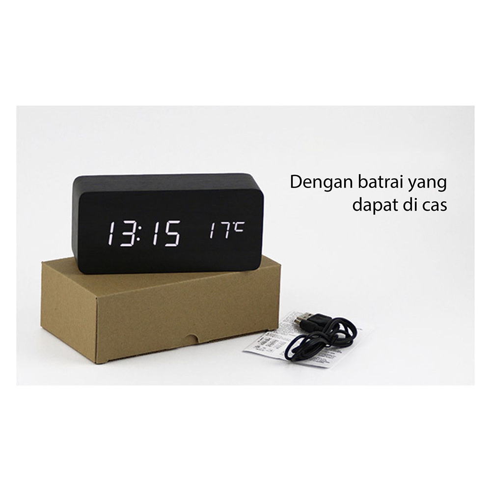 Smart Alarm Clock Motif Kayu/Wooden Table Clock Alarm Jam Meja Kayu Led Digital