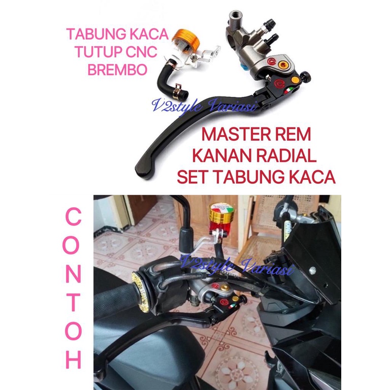 MASTER REM KANAN SET TABUNG KACA CNC UNIVERSAL ORI  PNP HANDLE KANAN STANDAR DUDUKAN SPION CRF SCOOPY CBR BEAT PCX ADV SUPRA VARIO CB FERZA MEGAPRO REVO BLADE SPACY TIGER SONIC KLX R15 V3 R25 CB150R NINJA FU NMAX AEROX MIO XMAX JUPITER MX RX KING