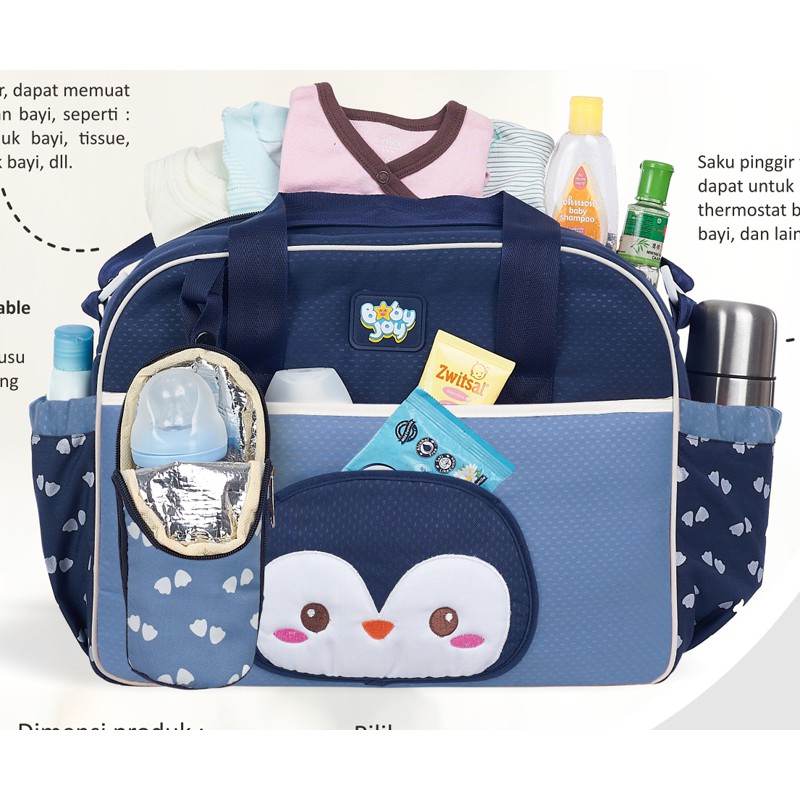 Tas Bayi Besar Baby Joy plus Tempat Botol Susu Portable Pinguin Series BJT 1038