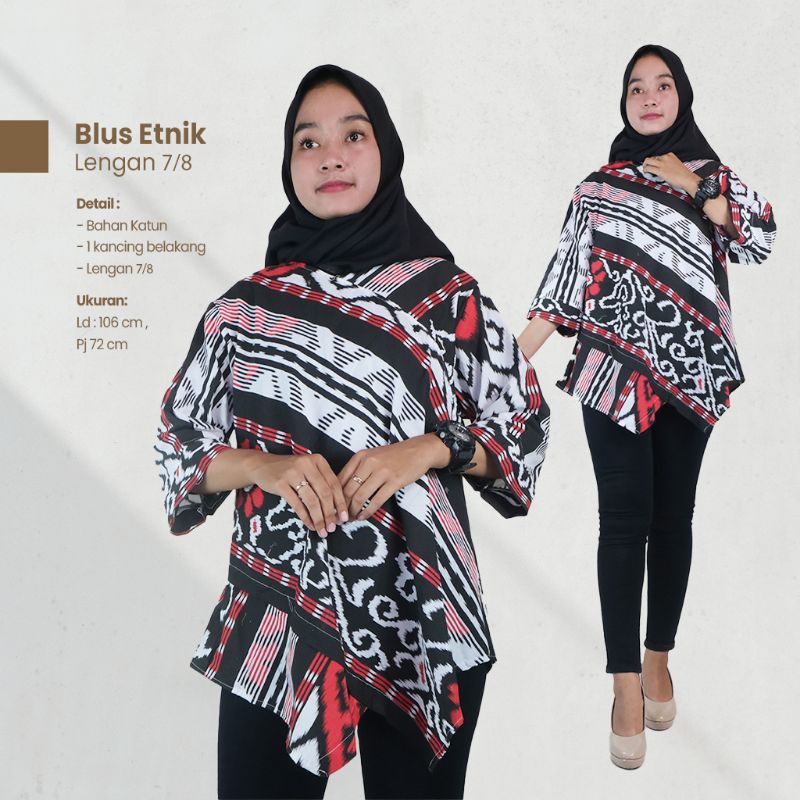 Blus Batik Wanita Motif Etnik Kombinasi Lengan 7/8- Naira Batik