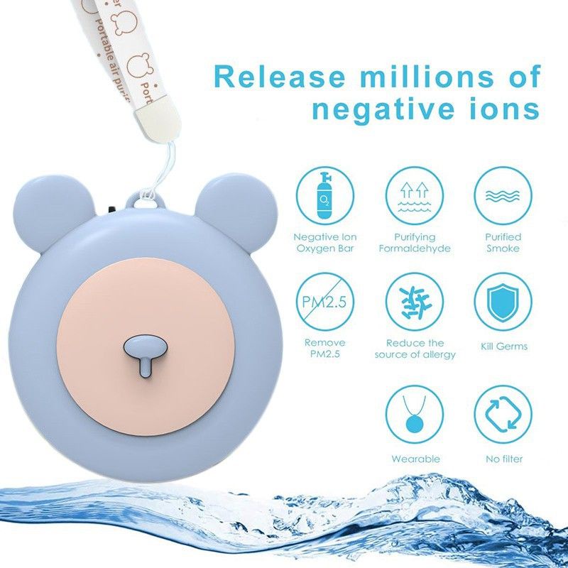 KALUNG KESEHATAN BAYI ANAK BEAR AIR PURIFIER MINI PORTABLE GANTUNG FILTER PEMBERSIH UDARA ANION UNIK