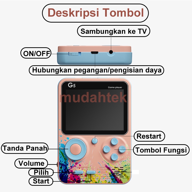 NEW Game boy game console Portable Game Player Built-in Classic 500 Games Connect to TV or Gamepad 1000mAh 1 Player/2 Player Hadiah yang sempurna gameboy(Hanya beberapa game dua pemain yang dapat menggunakan stick)