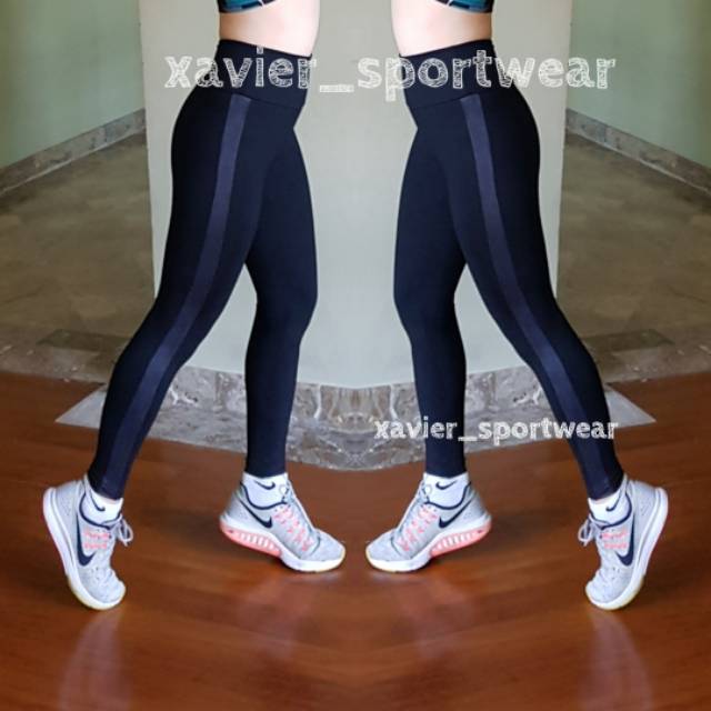 X by Gottex black metalic grey line legging