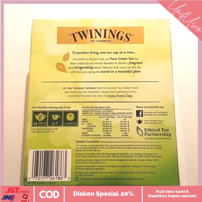 

⭐COD⭐ Twinings Pure Green Tea 100 Tea Bags