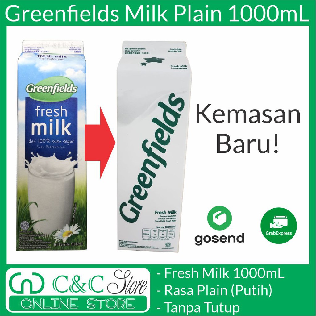 

Greenfields fresh milk susu segar plain 1000mL 1000 mL 1Liter 1 Liter