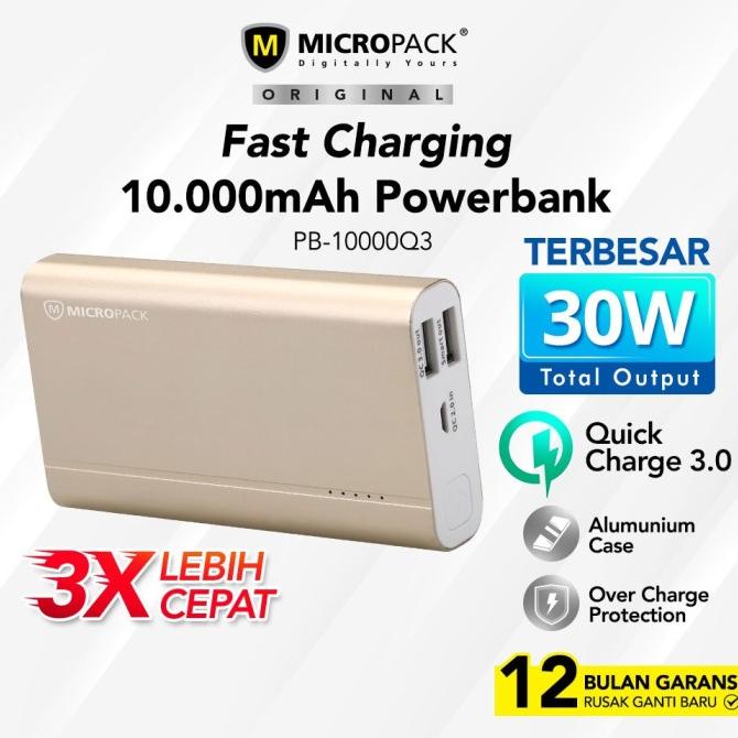 MICROPACK POWERBANK 10.000 MAH QUICK CHARGE 3.0 PB-10000Q3 - Emas