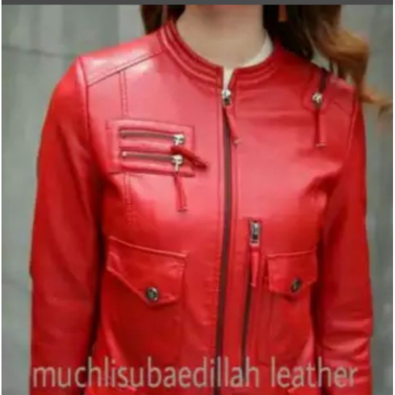 Jaket Kulit Cewek Bahan Semi Kulit Sintetis