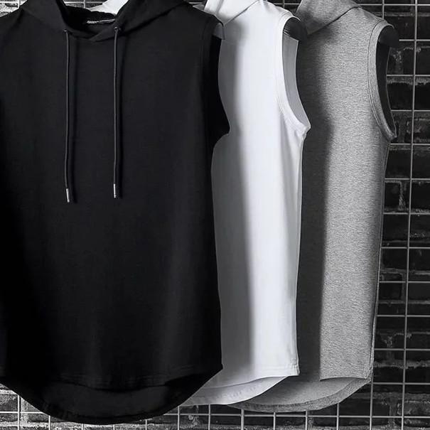 Hoodie Singlet Pria Tanpa Lengan Sleeveless Tank Top Kaos Sweater Polos Olahraga Casual Gym Fitness