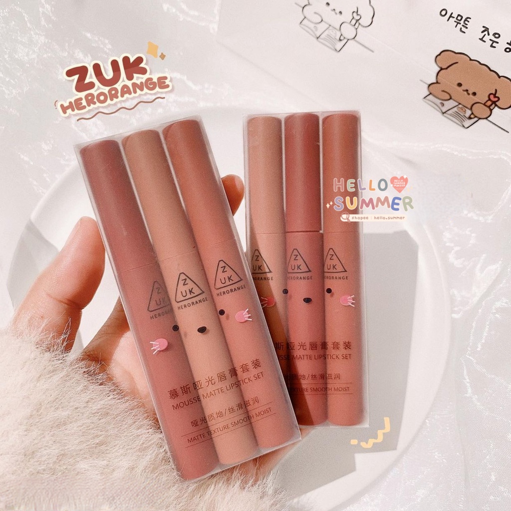 𝐌𝐀𝐓𝐓𝐄 𝐋𝐈𝐏𝐒𝐓𝐈𝐂𝐊 - Zuk Her Orange Set Lipstick Matte Velvet Powdery Stick