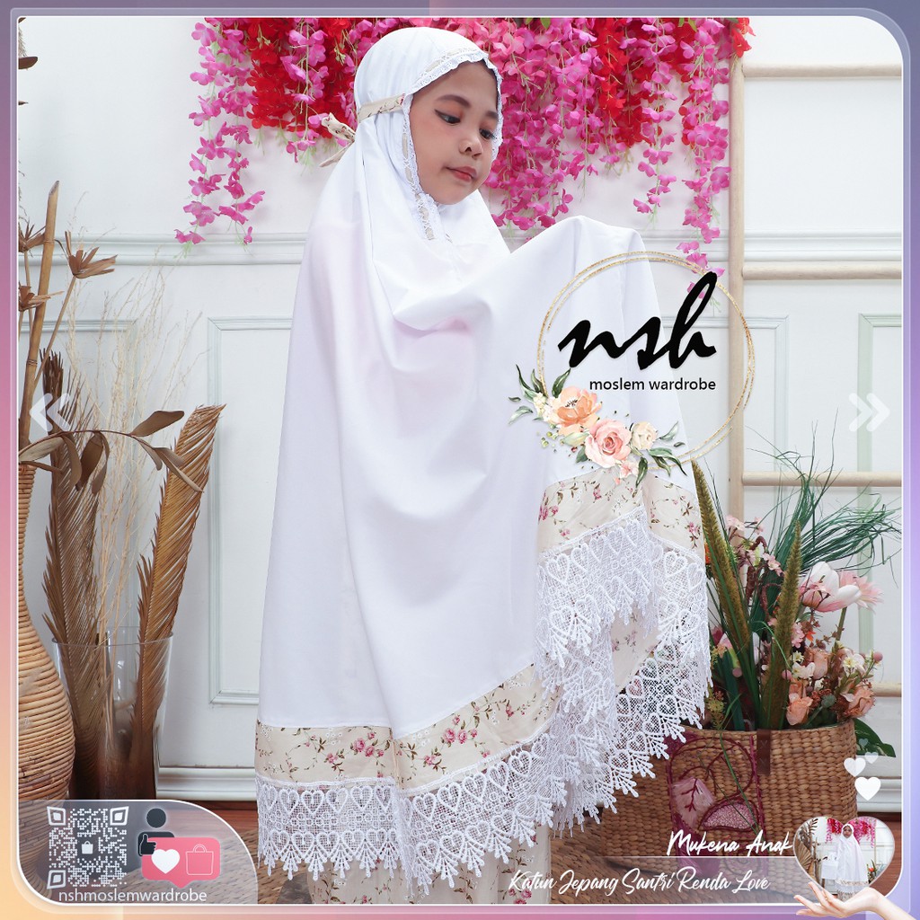 [𝓷𝓼𝓱] Mukena Anak Katun Jepang Santri Renda Love (Muat Hingga Ukuran Tanggung)-6