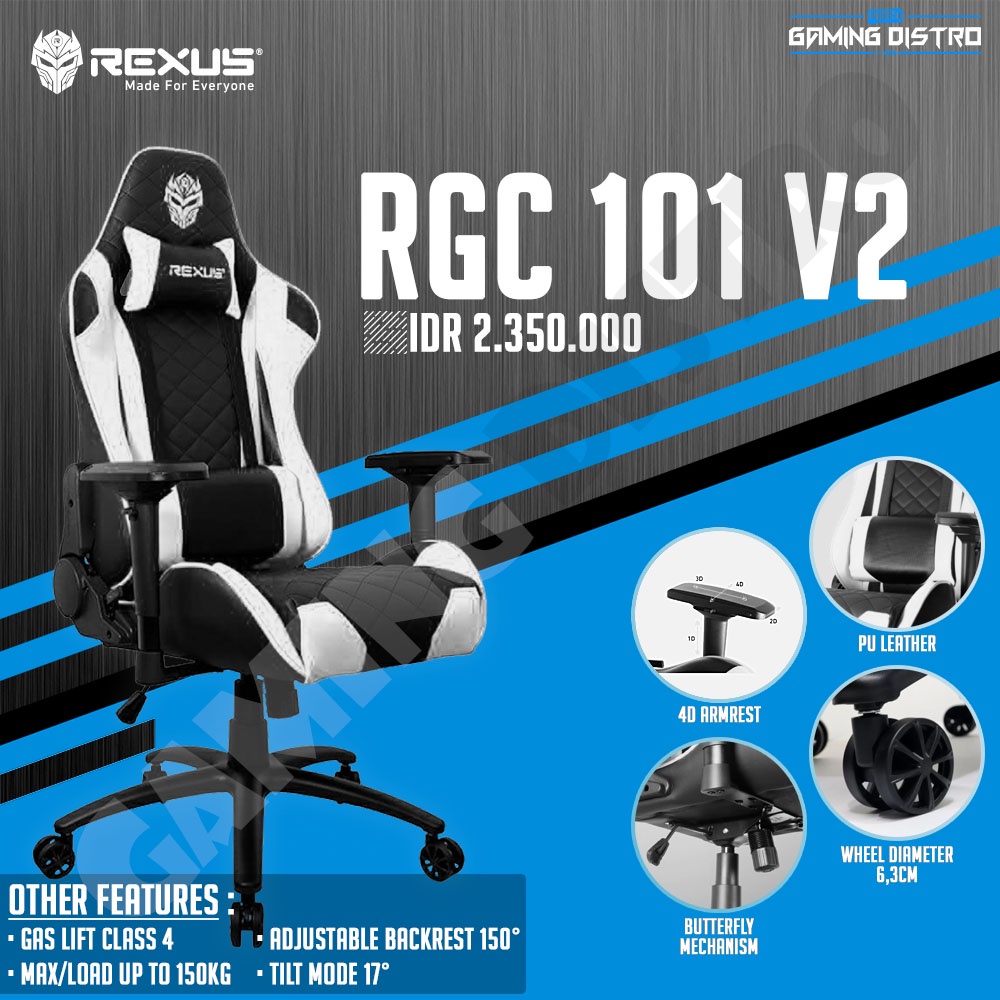 Rexus Gaming Chair - Kursi Gaming Rexus RGC 101 - Putih