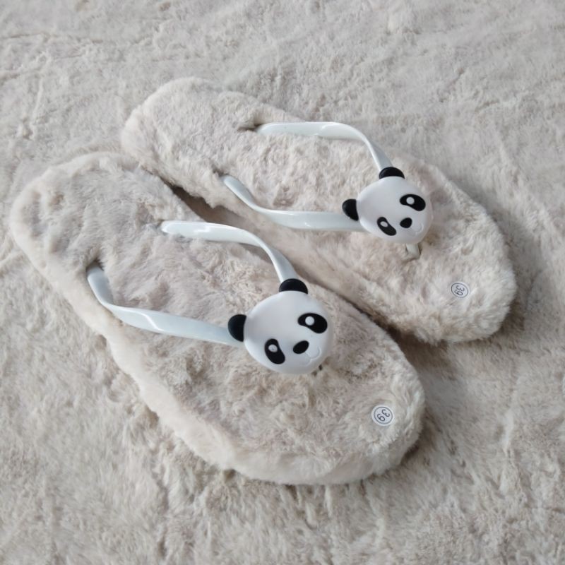 Sandal rumah bulu korea karakter panda | untuk wanita