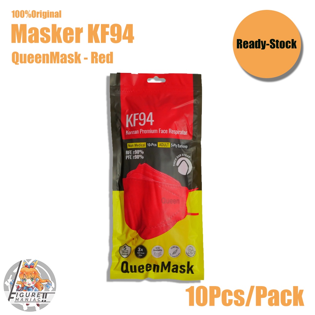 Figure Maniac - Masker KF94 QueenMask Earloop Korean Style Original 1 Pack isi 10