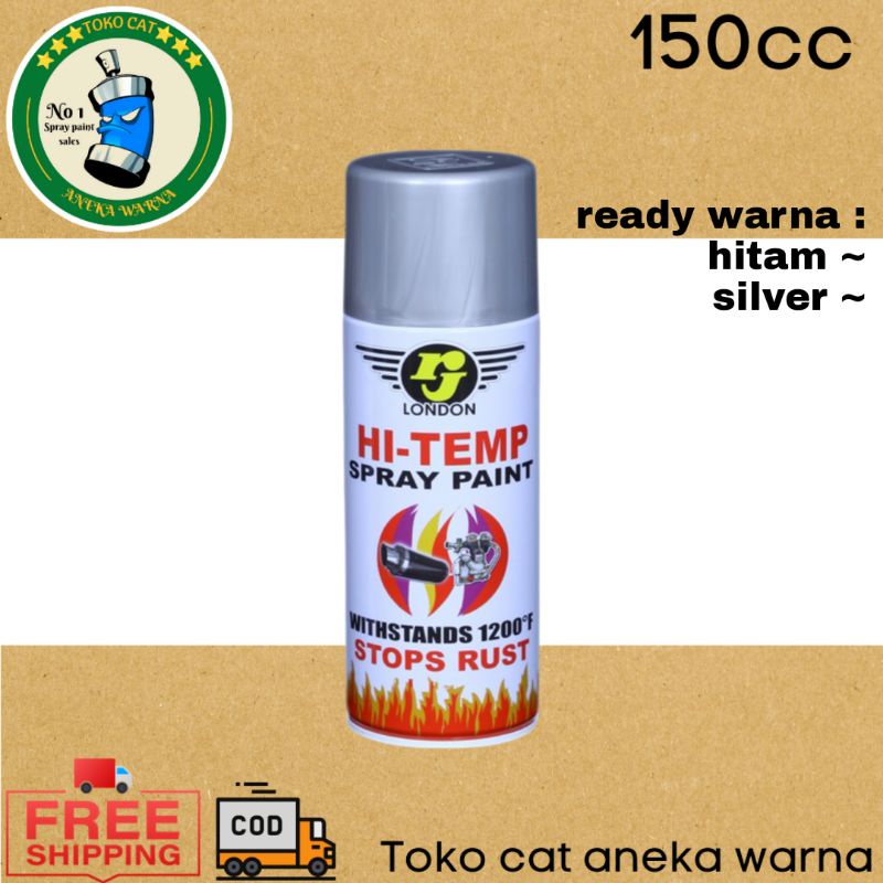 rj london hi temp hitemp tahan panas 150cc warna hitam doff dan silver cat semprot spray paint pilok pilox