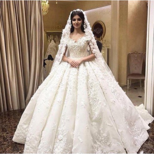 Gaun pengantin Vintage Offer Shoulder Ball gown Bridal Wedding Dress