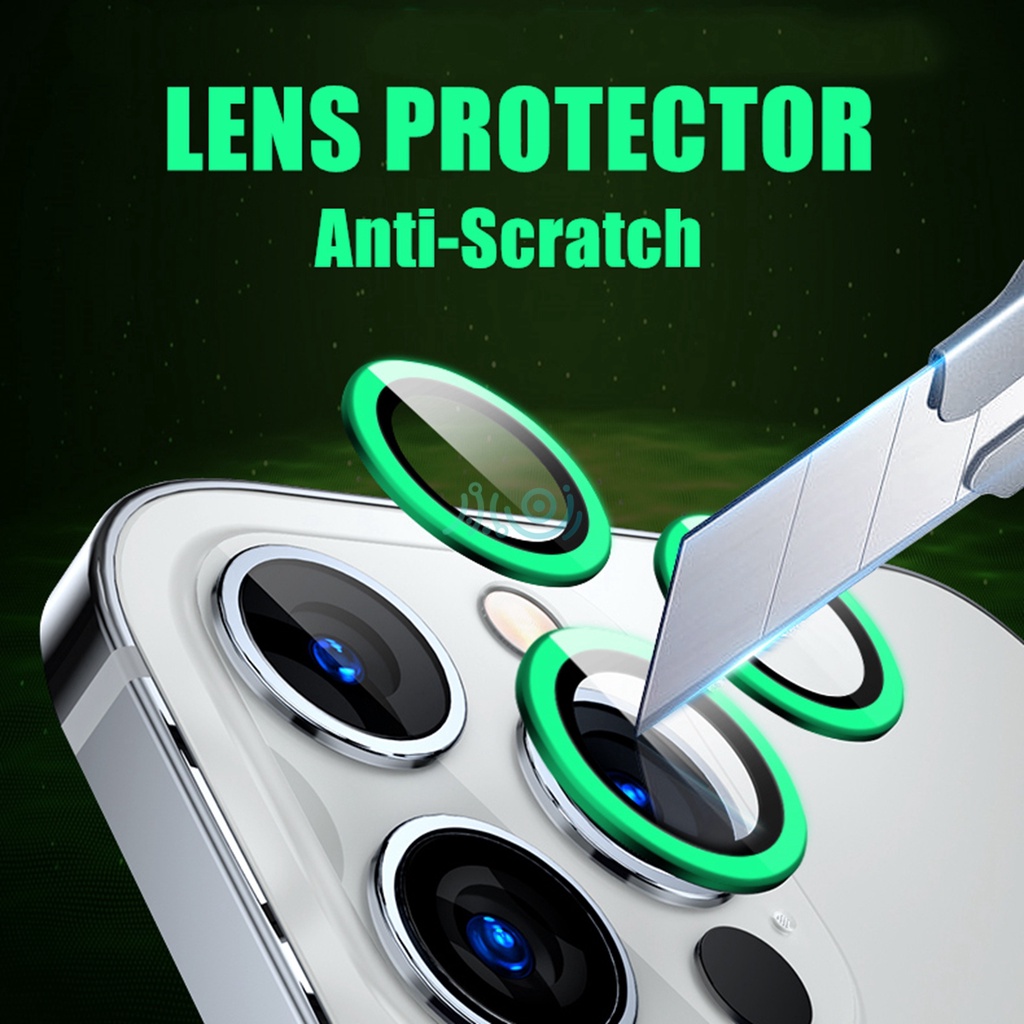 Luminous Lens iPhone 12 Pro Max 11 Pro max Metal Ring Glass Full Cover Camera Lens Protectors for iPhone 12mini 11/12pro Protective Cap