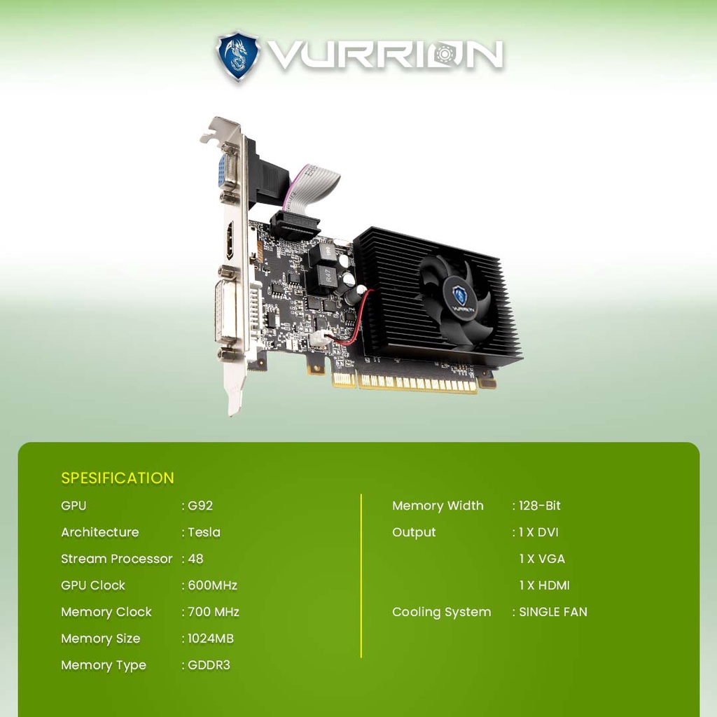 VGA Geforce Nvidia GT 220 1GB GDDR3 128Bit Vurrion [ LP -Low Profile ] GPU GT220 Garansi Resmi 2 Tahun