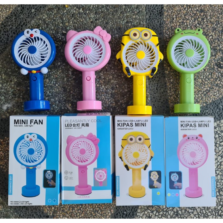 Kipas Angin Tangan Karakter Led Rechargeable Handheld Portable Fan