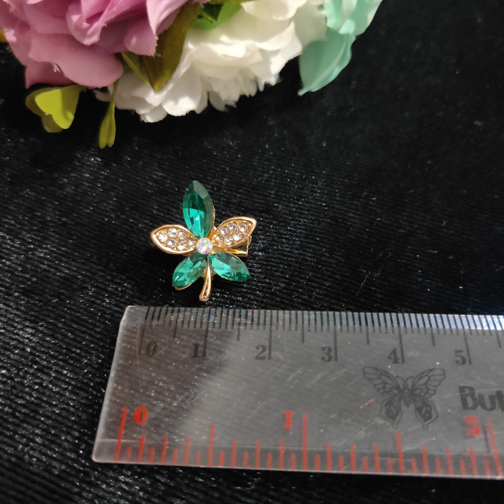 chandrasurya Bros Dagu Korea Mata Kaca Daun Bunga Aksesoris Wanita Muslim G2457-Hijau