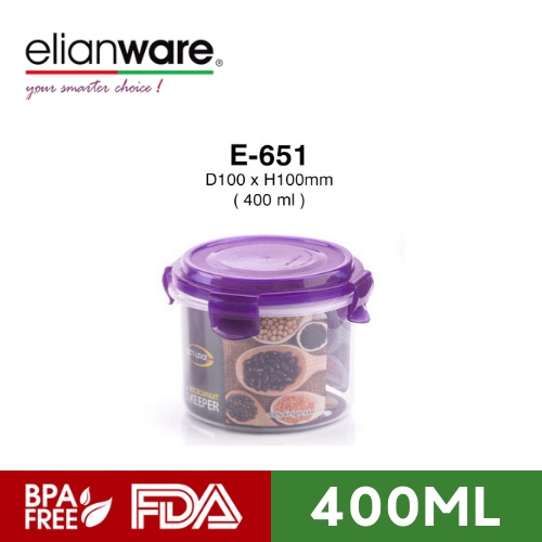 Elianware Ezy-Lock Airtight Seal Round Microwavable Food Containers [400ml] Tempat Makan, BPA FREE E-651