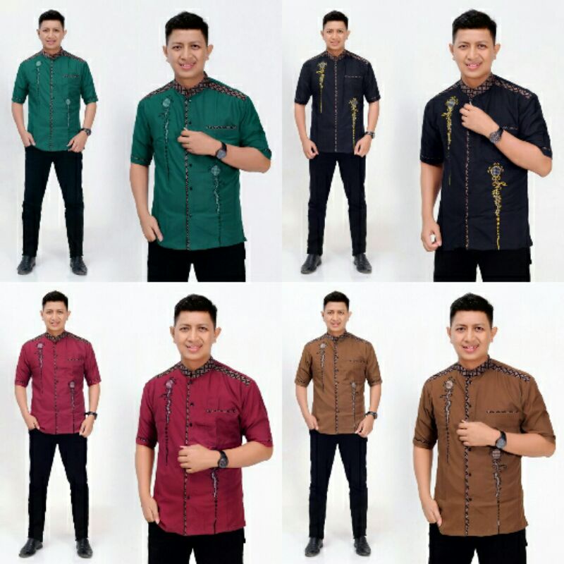 HEM KOKO BORDIR KOMBINASI PRIA ~ BAJU MUSLIM PRIA LENGAN PENDEK