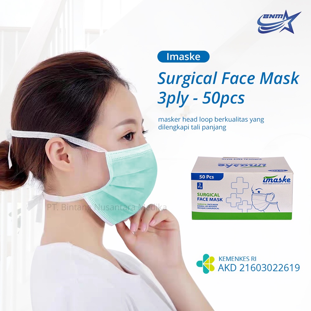 imaske masker medis 3ply tie on headloop hijab tali panjang