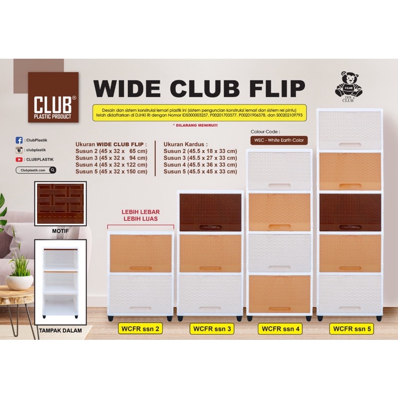 Laci Lemari Flip Wide Lebar Club Susun 2/Susun 3/ Susun 4/ Susun 5 Warna/ Laci Plastik Kuat Murah