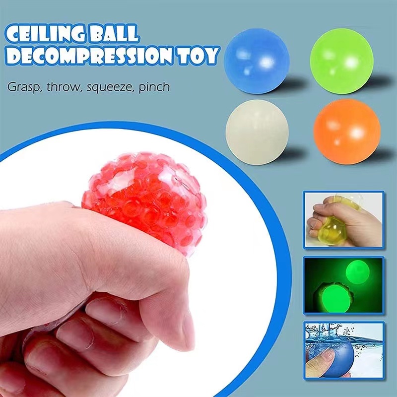 【WZ001】Sky NEW VERSION! Sticky Ceiling Ball Glow in The Dark Mainan Bola Stress Relief Balls Squash Ball