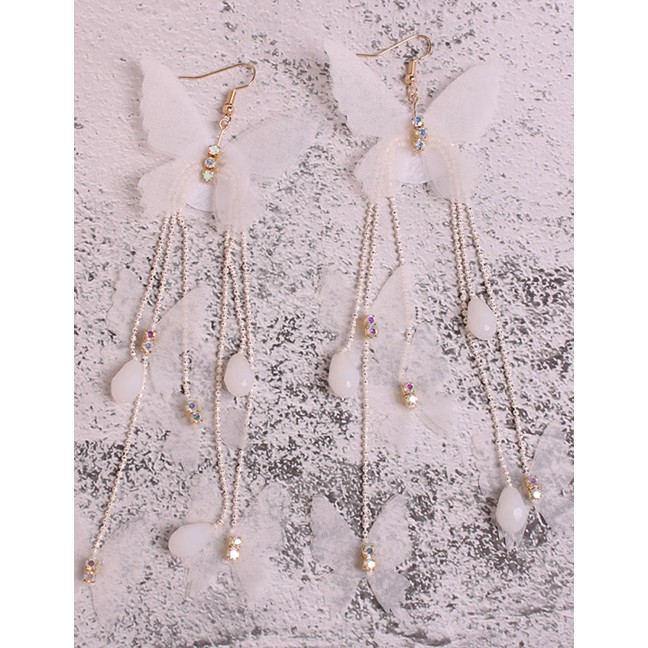 LRC Anting Gantung Fashion Gold Alloy Butterfly Tassel Earrings F72651