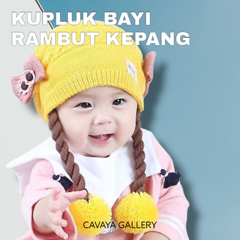 Topi Kepang Rambut Bayi Perempuan Import Bahan Rajut/Topi Kupluk Bayi Perempuan