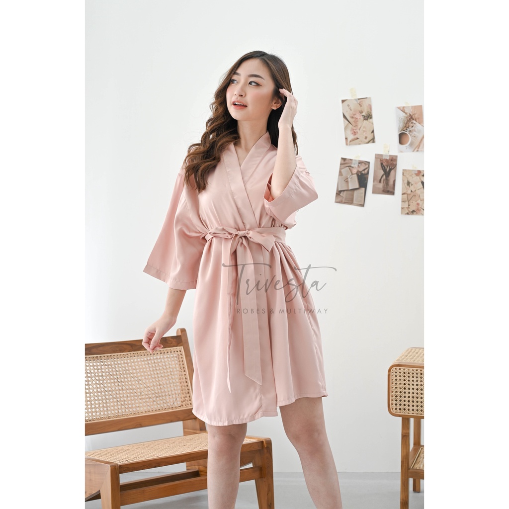 Trivesta Robes - Basic Robe Cokpink - Kimono Robe Bridesmaid Satin + Free Bordir (Tulisan Bebas Bisa Nama)