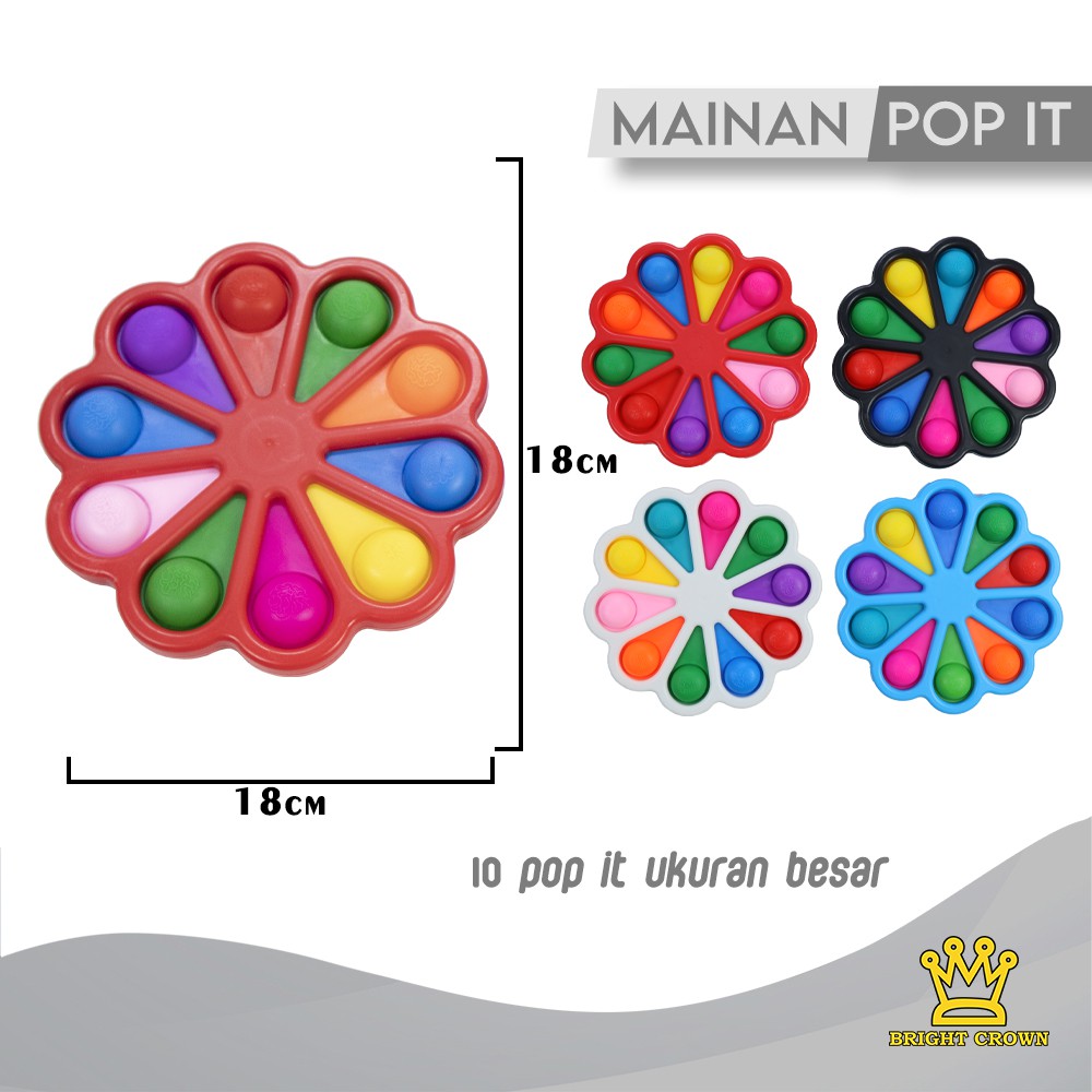 Bright Crown Mainan Fidget Push Pop It Bubble Stress Relief Kids Pop It Mainan Kekinian-10 Fidget Pop 