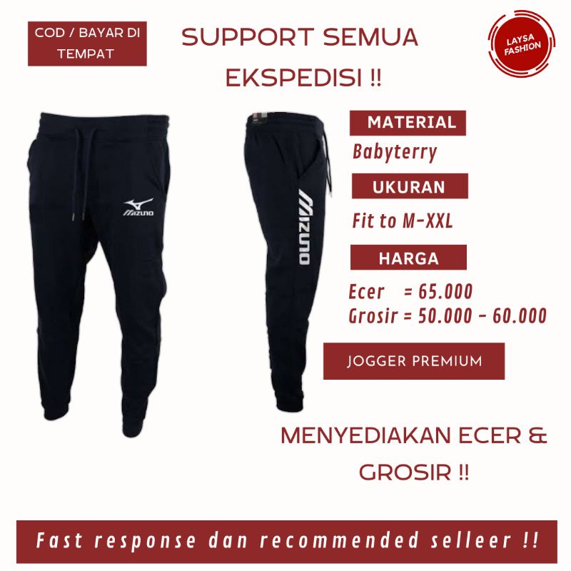 COD Celana Joger Jogger Olahraga Logo Mizuno Celana Panjang Training Pants Celana Training Pria Wanita Celana Panjang Jogger Trackpants Bahan Babby Terry Tebal Celana Panjang Olahraga Polos Hitam Logo Mizuno Murah Jogger Sweatpants Basic Champion Dewasa