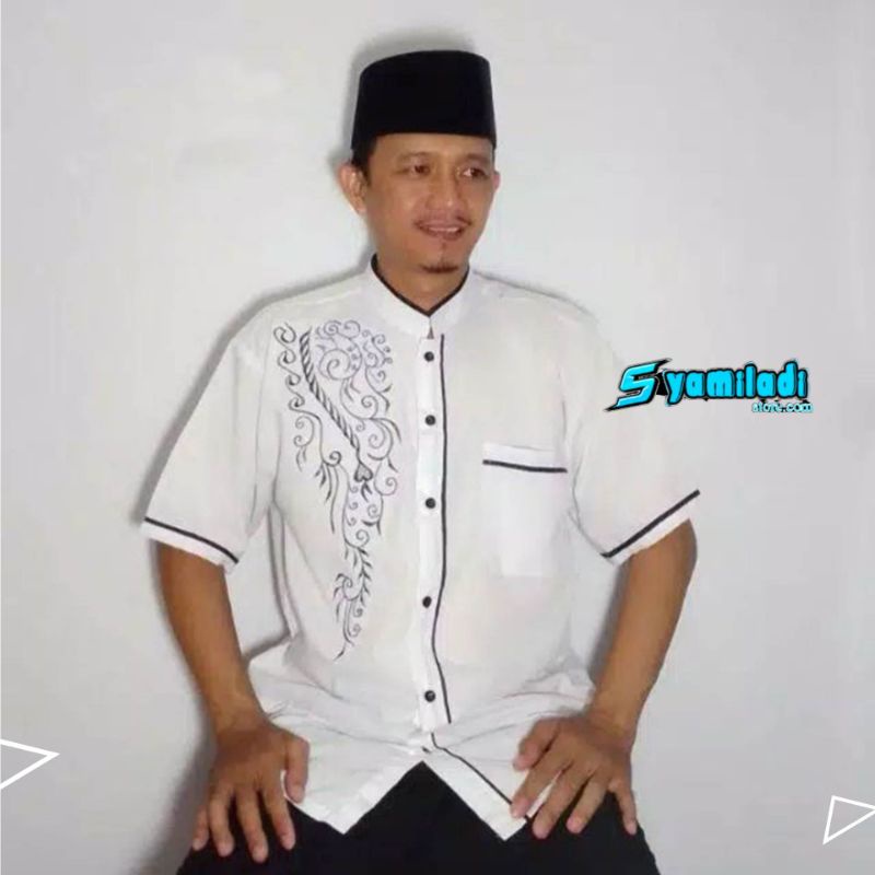 Baju Koko Pendek Bordir Putih- Koko Pendek Pria-Koko Bordir Pendek-Koko Murah berkualitas